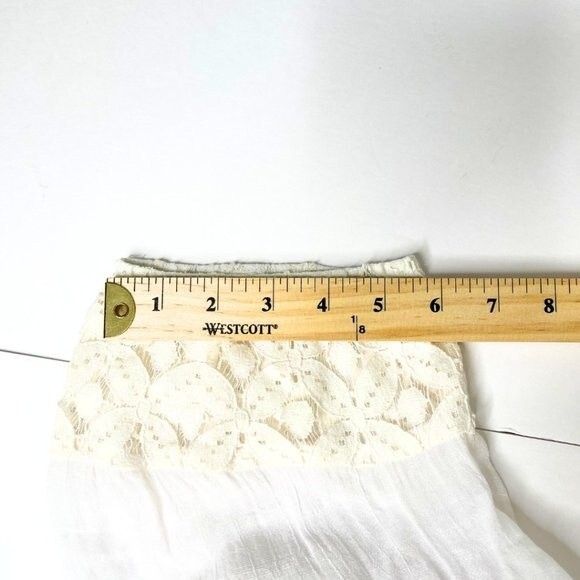 Women's White Split Neck White Gauzy Top / Blouse - Picture 7 of 13